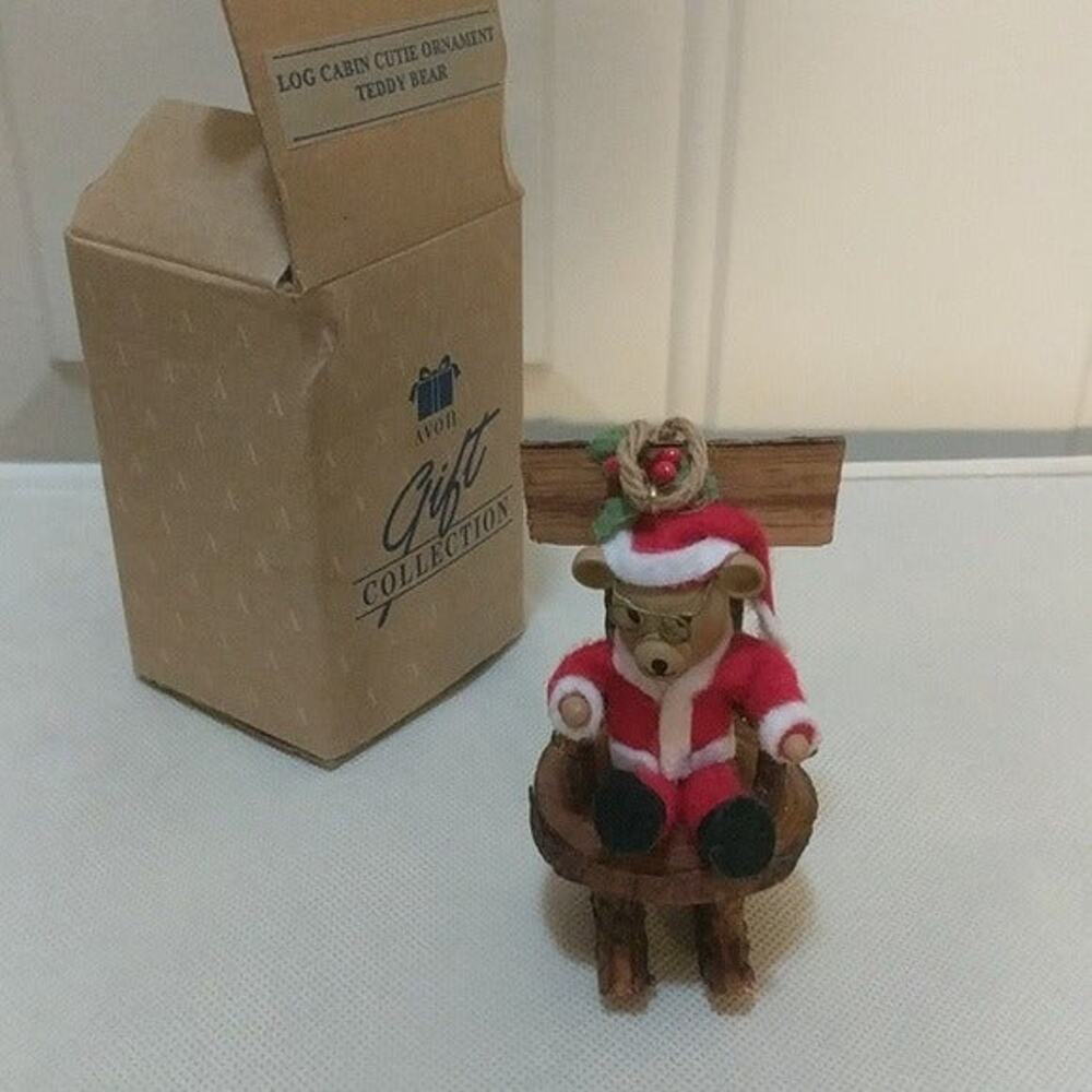 Avon gift collection Christmas Santa bear in rocking chair ornament with box